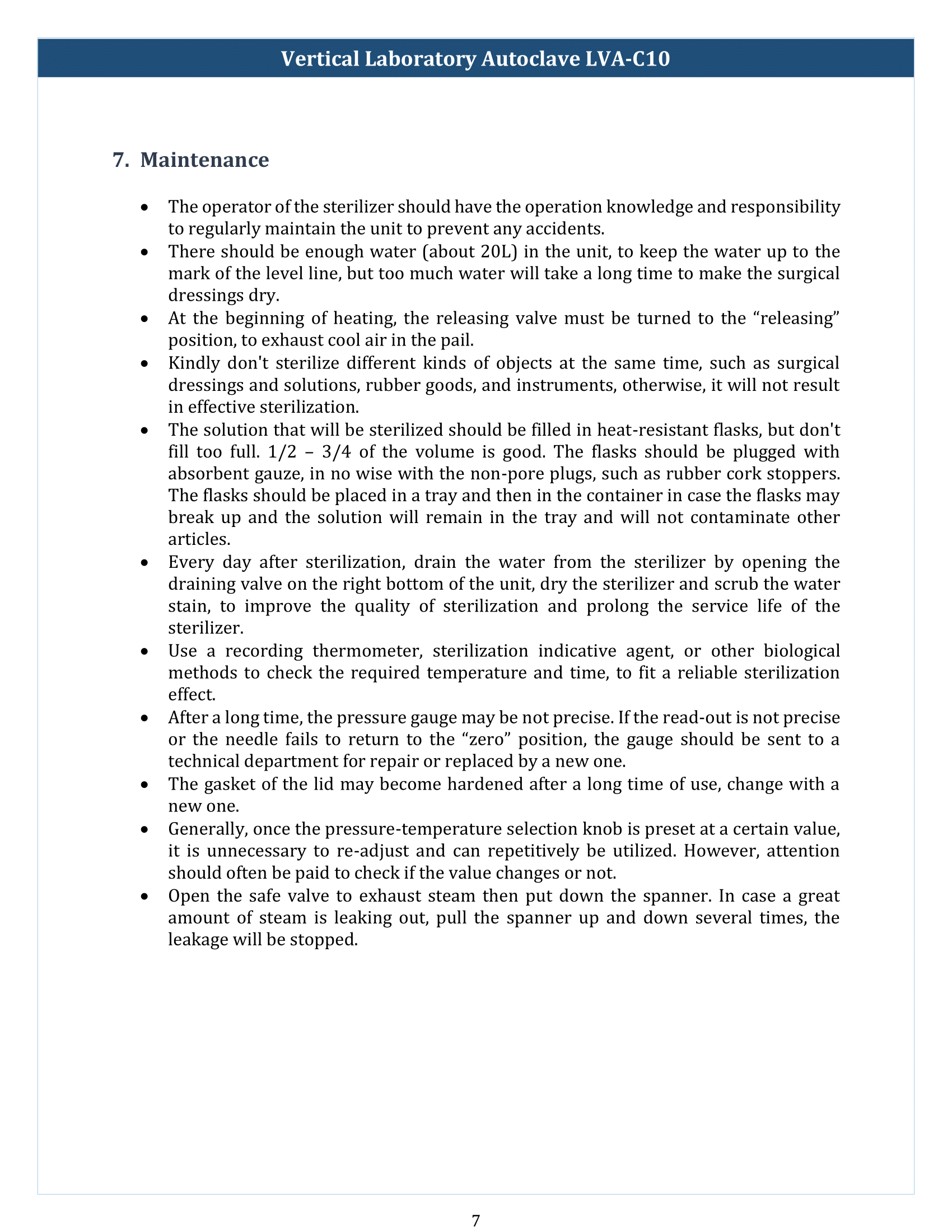 Vertical Laboratory Autoclave LVA-C10 Manual